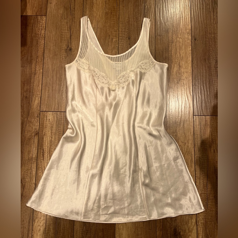 Y2K Ivory Satin Lace Trim Camisole Slip Top Sheer Lingerie Coquette